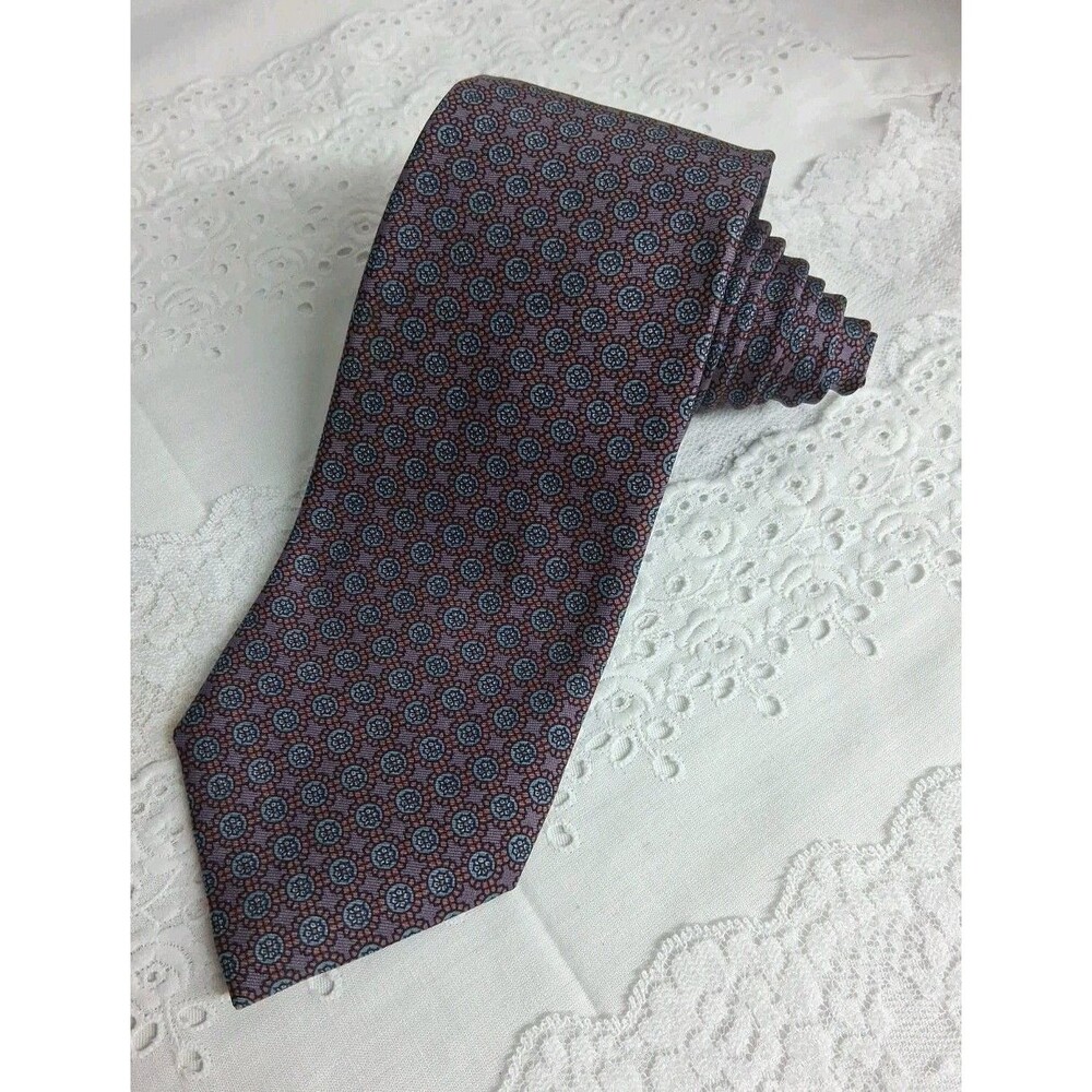 Vtg. Ferrell Reed Mens Tie Purple Foulard Medallion Silk Handmade England